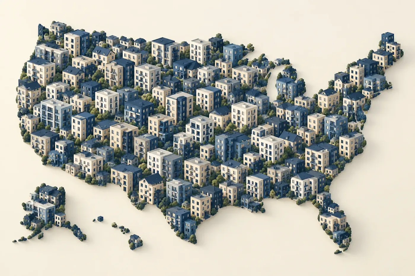 Stylized decorative illustration of a United States map with location pin markers